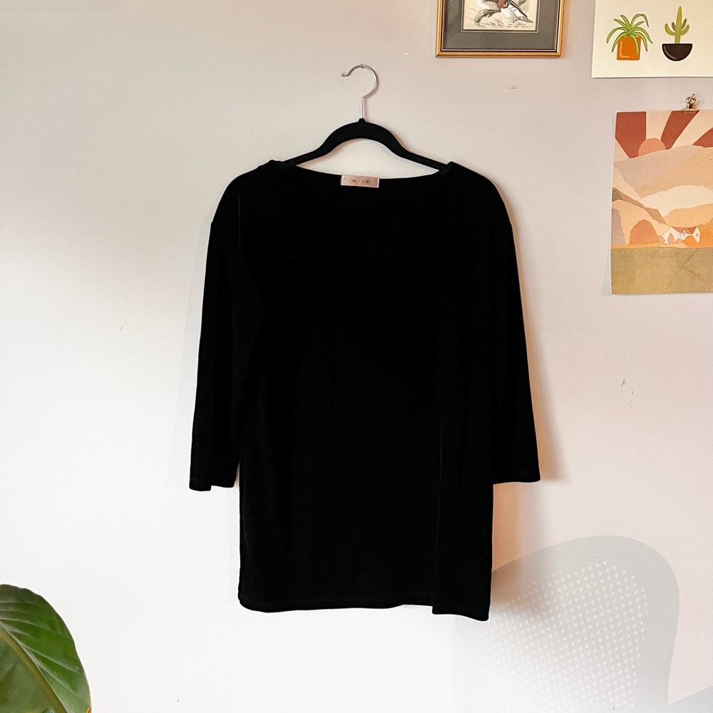 OAK + FORT Black Long-Sleeve Boatneck Velvet Tunic Size Small